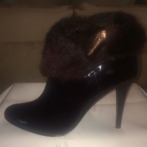 Just Sweet Fur-Trimmed Wine Ankle Boot